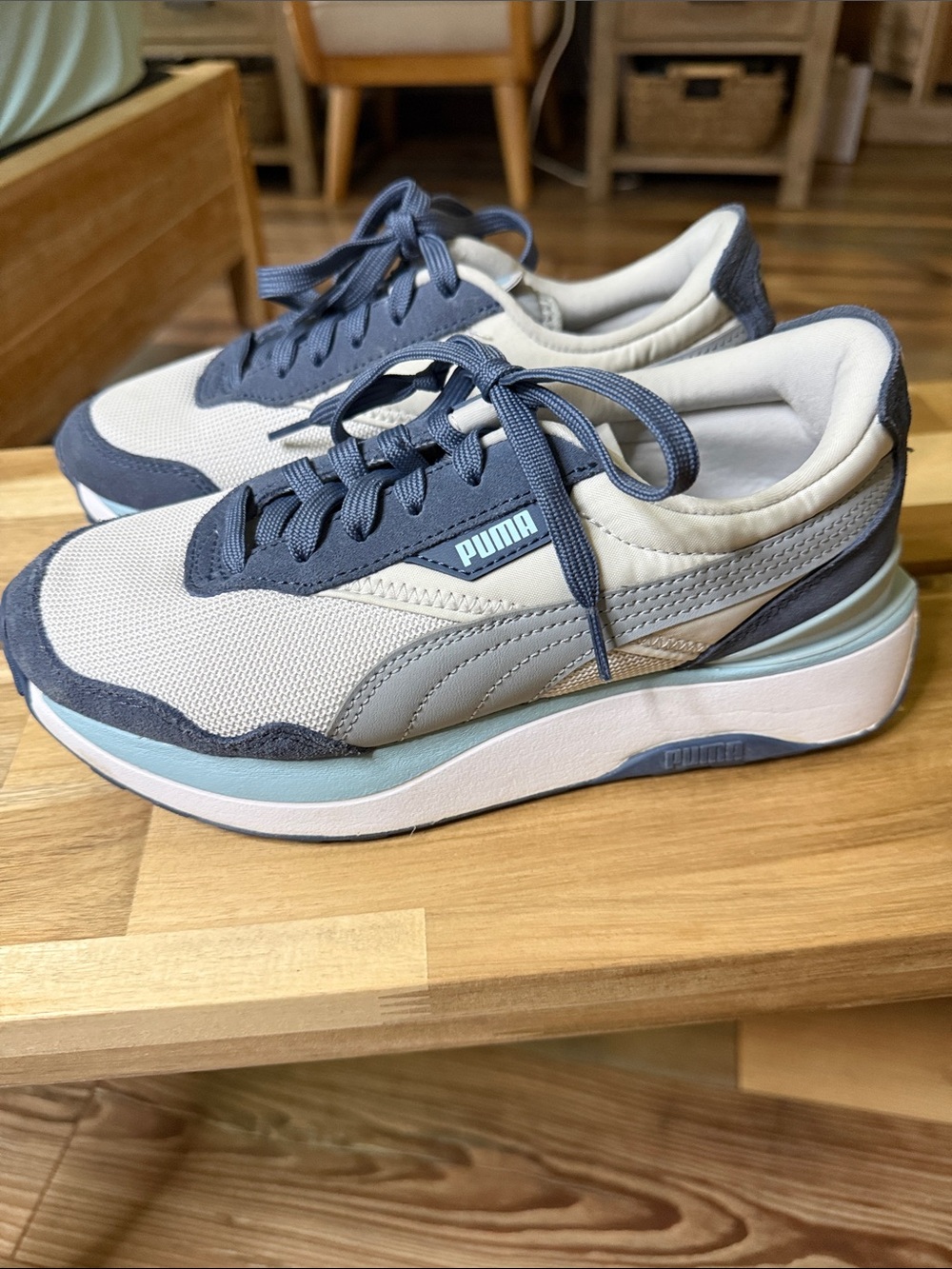 Puma Women's Gray, Navy and Light Blue Platform Sneakers
